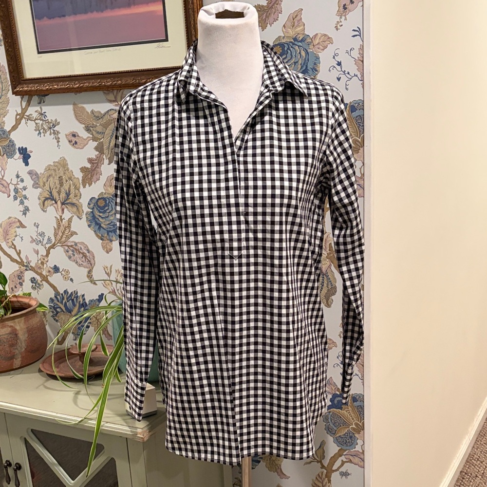 Lands' End Black and White Gingham asylums Cotton Tunic